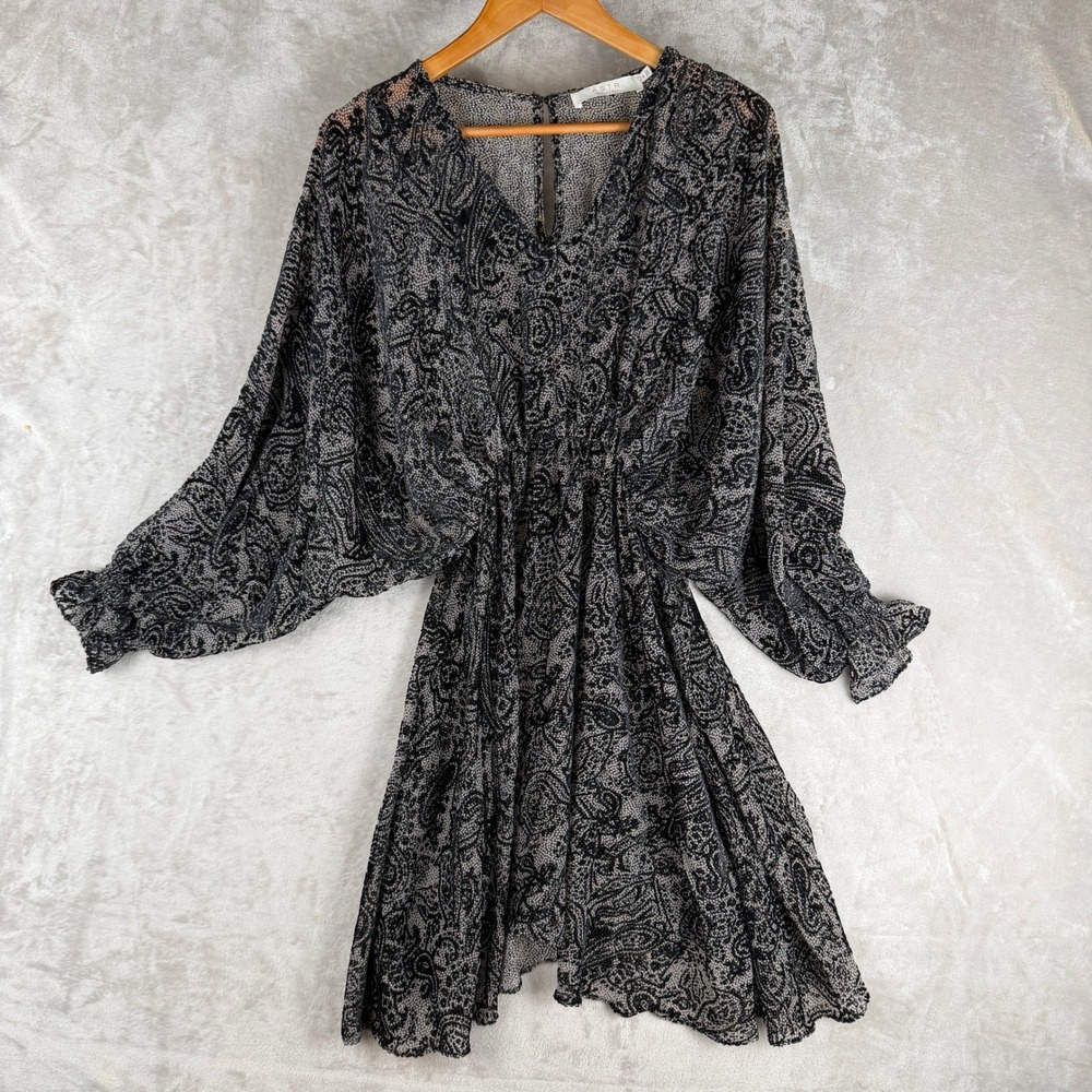 ASTR The Label Black Cheyenne Paisley Burnout Velvet Mini Dress Dolman Sleeve M
